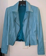 Vintage Blue Leather 80s 90s Genuine Leather Motorcycle Biker Jacket Xs - S