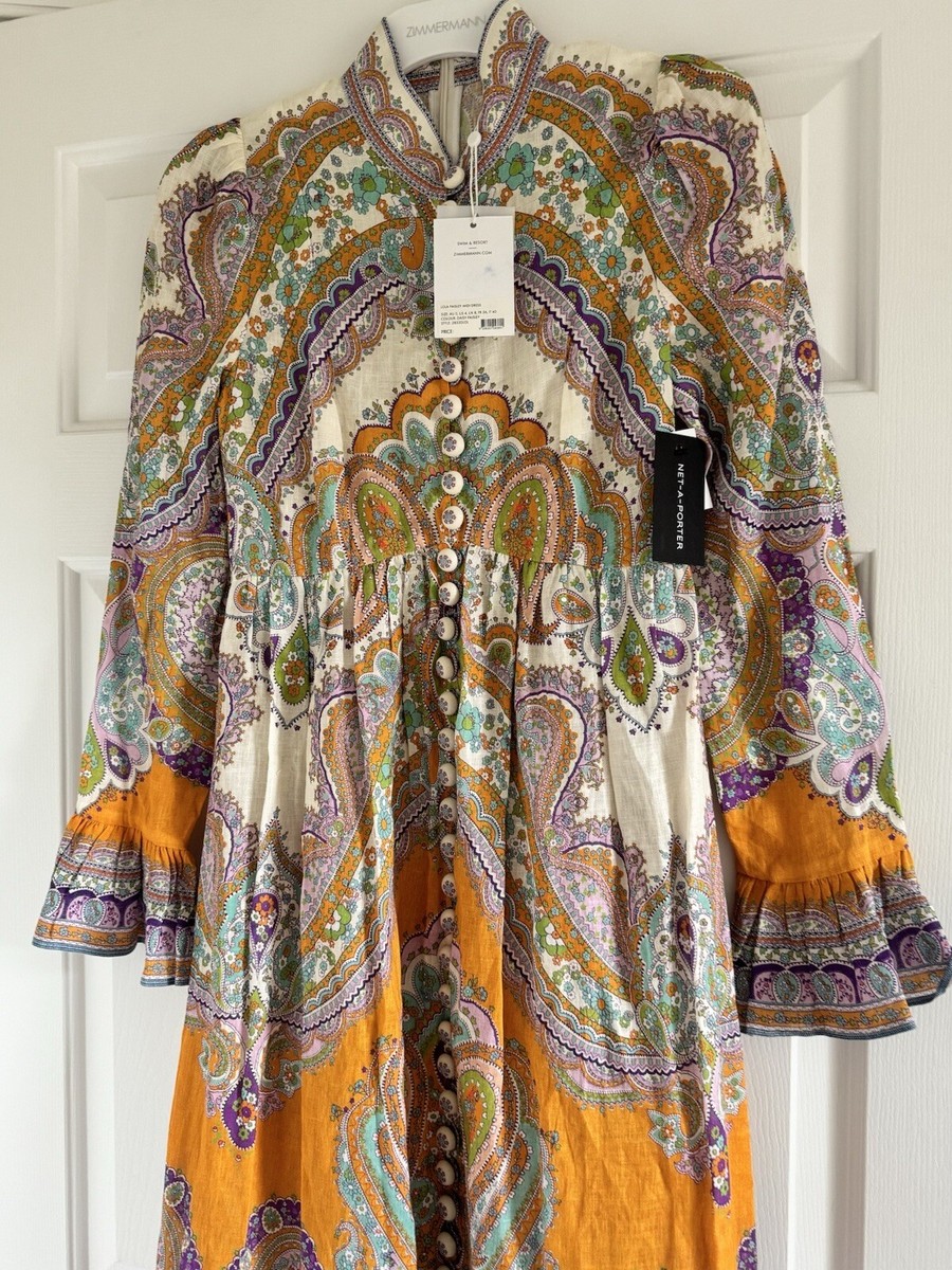 NWT Zimmermann Lola Daisy Paisley Floral Buttoned Linen Midi Maxi Dress AU0  | eBay