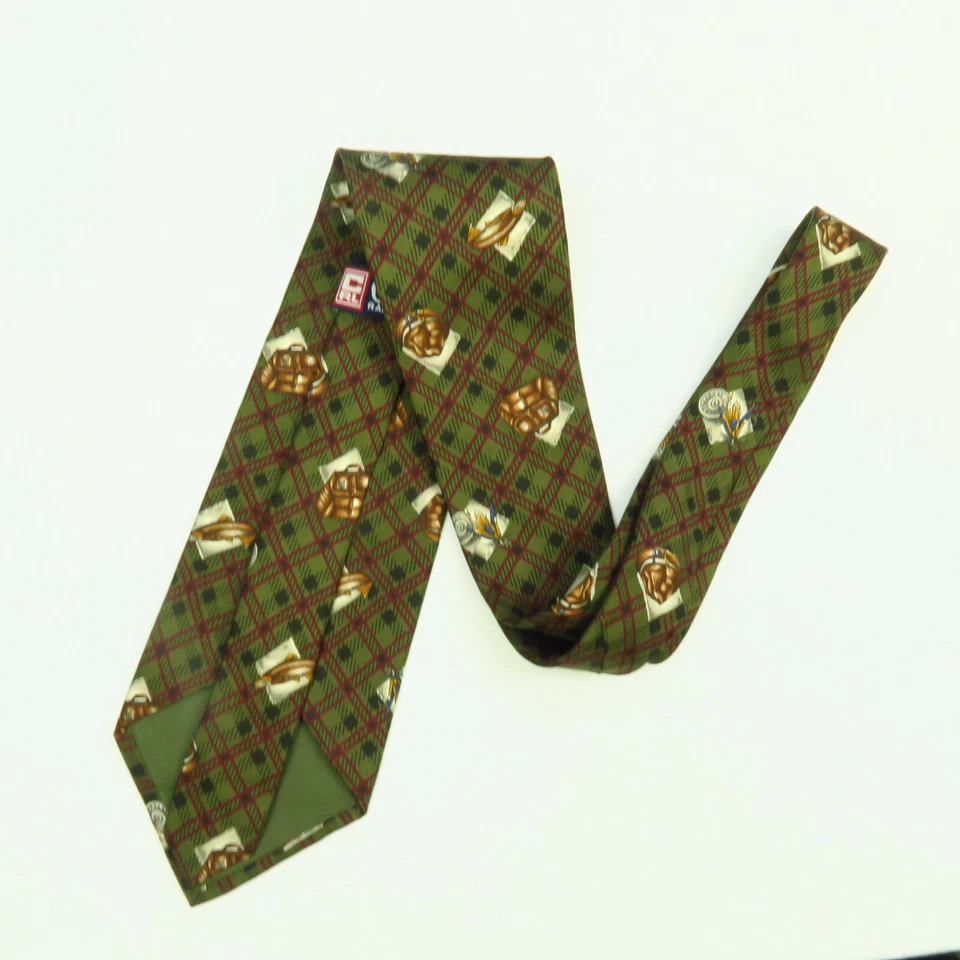 Corbata de pesca con mosca vintage Chaps de Ralph Lauren para hombre 56"x4" carretes de caña de pescar verde Foto 4 de 4