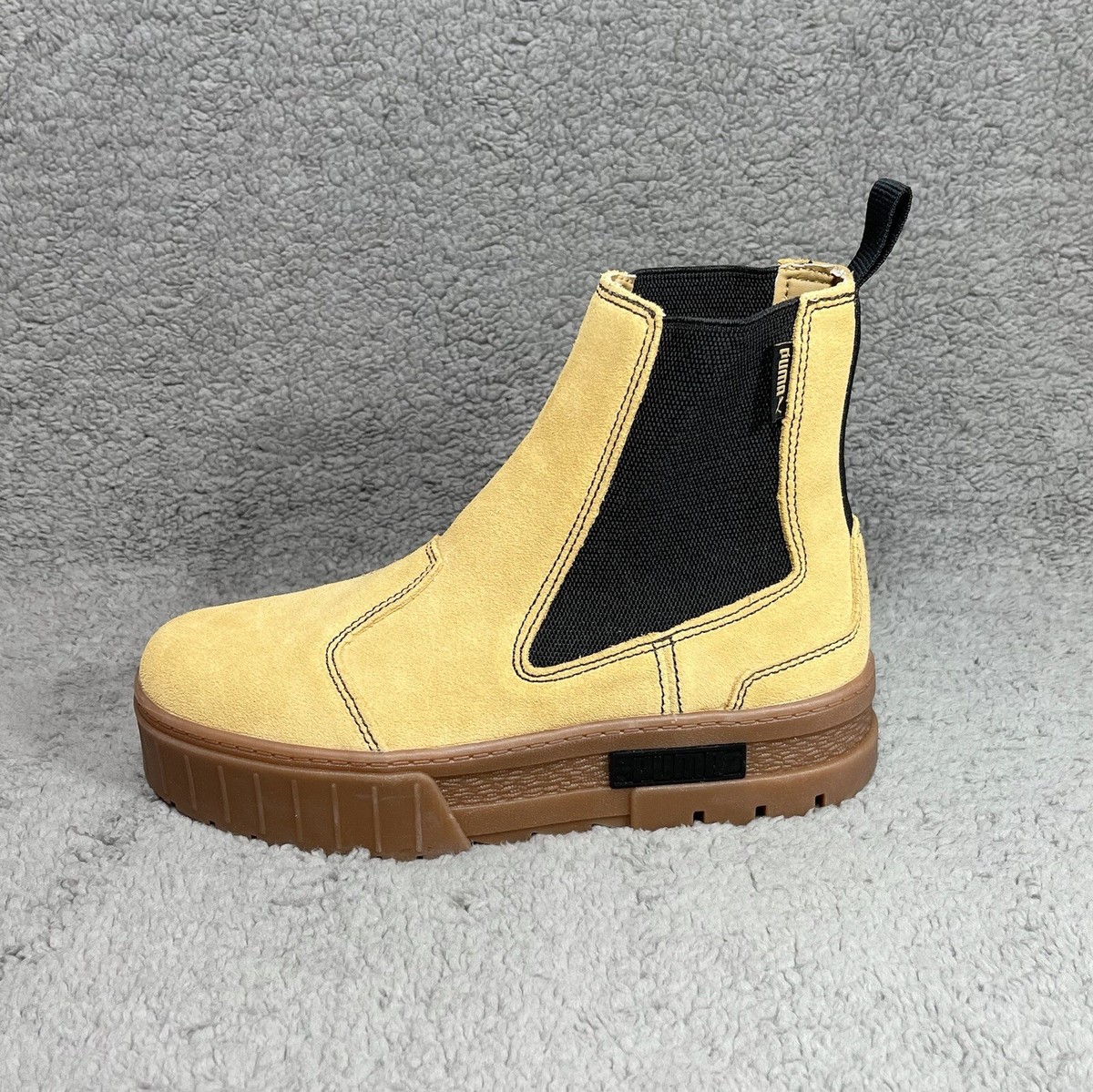 【PUMA】Mayze Chelsea Suede Women's Boots Shop Black, Brown Womens Puma Mayze Suede Round Toe Platform