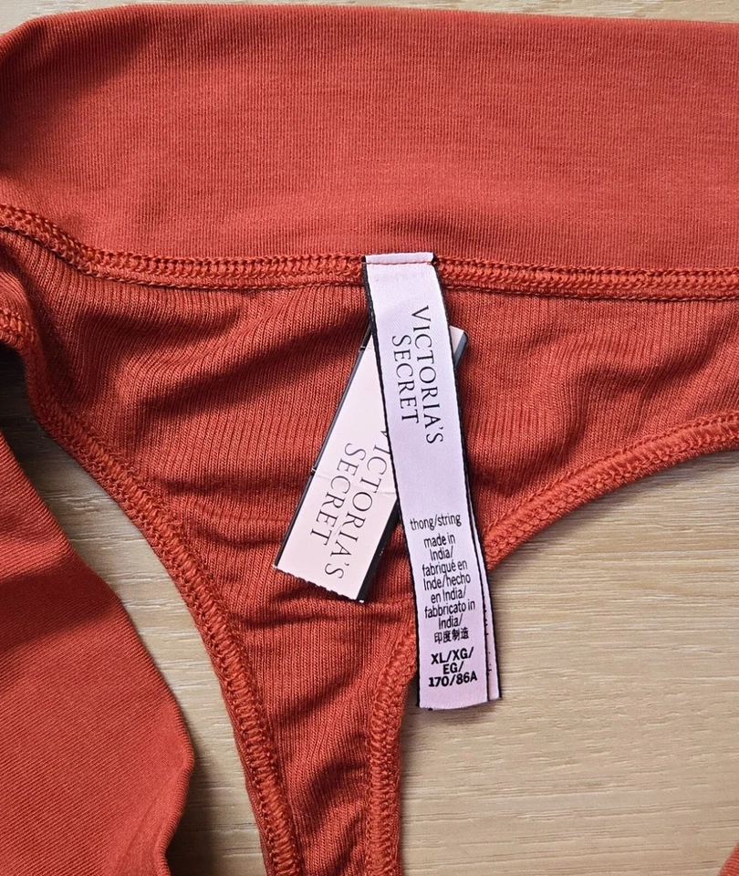 NUEVO CON ETIQUETAS Victoria's Secret Oro Ángel Cobre Acanalado Suave Modal Tanga Bragas XL Foto 3 de 3