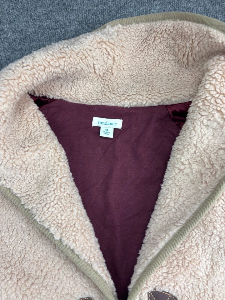 Abrigo Sundance para mujer XL beige Sherpa polar largo cierre palanca bolsillos Foto 2 de 4