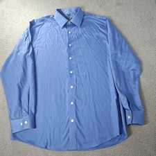 Kenneth Cole Reaction Shirt Mens Large 16.5 Blue Striped Long Sleeve Business