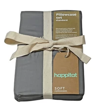 Happitat Pillow Case Pair (2) 21 x 32" Rayon Bamboo 320 TC Charcoal Welspun