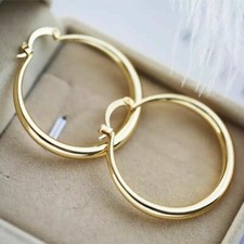 NEW Women  s Elegant Gold Plated Round Pierced Hoop Earrings