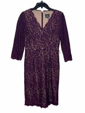 Adrianna Papell Dress Sz 6 Fully Lined Romantic Burgundy Crochet Lace Weddings