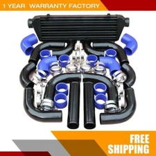 Universal 12Pcs 2.5" BLUE COUPLER+ BLACK PIPING+ INTERCOOLER KIT + T-Bolt CLAMPS