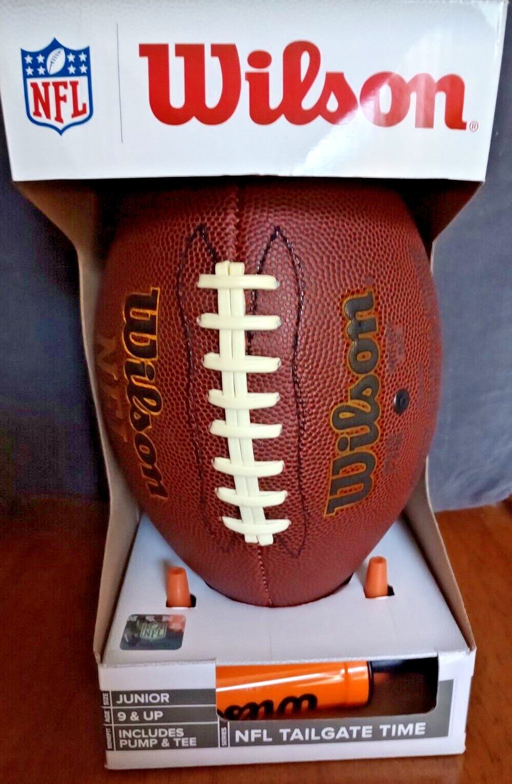 Wilson NFL Composite Leather Junior Football with Air Pump and Tee New in Box
