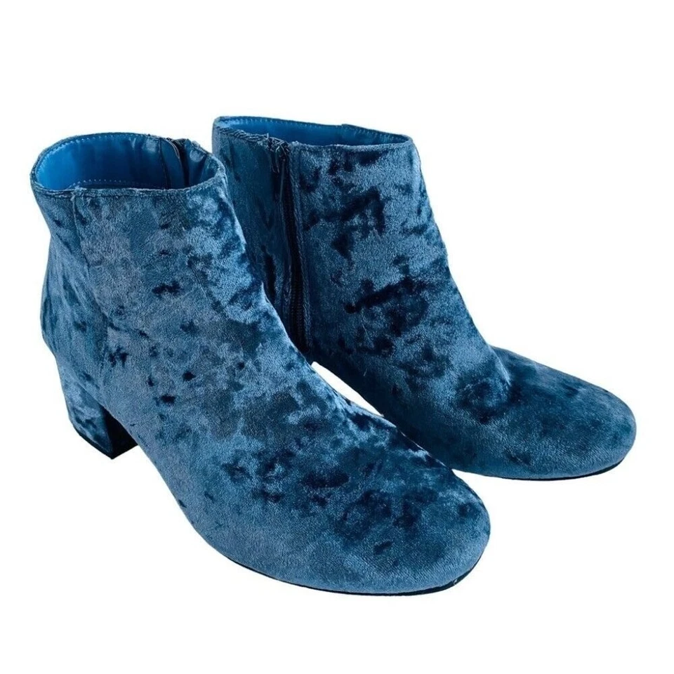 Qupid Studio 54 Disco Blue Suede Shoes 8 Block Heel Ankle Boots Blue 70s Booties - Image 2 of 4