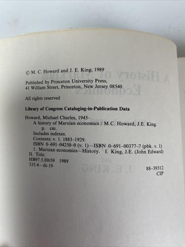 A history of Marxian economics. Volume I 1883-1929, PB 1989, M.C. Howard & King - Picture 7 of 9