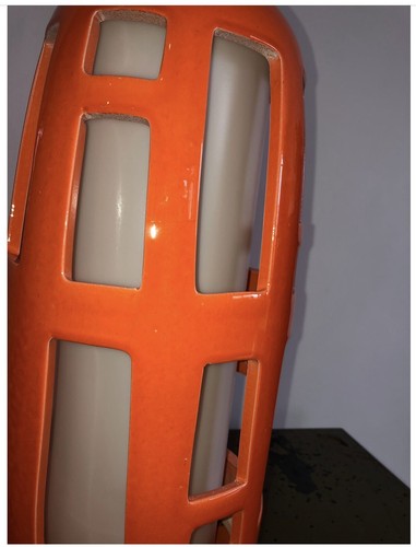 Mid Century Modern MCM 1960’s Orange Ceramic Table Lamp w/ Interior Nightlight - Picture 4 of 12
