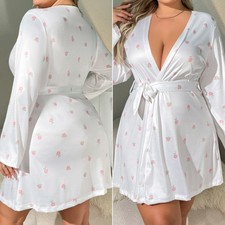 Plus Size Women Satin Valentines Lingerie Kimono Bathrobe Belted Robes Sleepwear