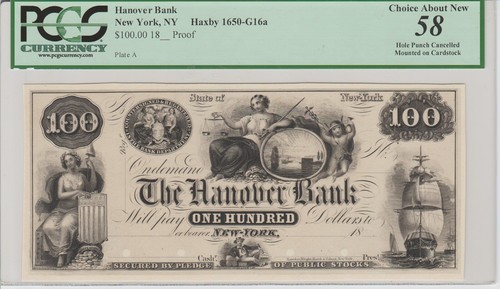 HANOVER BANK $100 PROOF RARE HAXBY SENC/ EX SHINGOETHE /STACKS 2015 SALE $4,112