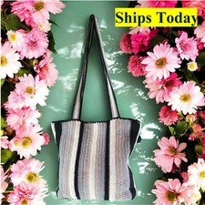 Stone Mountain Gray Striped Polyester Crossbody Purse Shoulder Bag 11392
