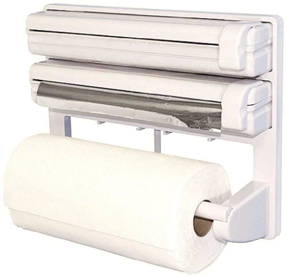 PORTA ROTOLO PARETE CARTA PELLICOLA ALLUMINIO ROTOLI DISPENSER CUCINA MENSOLA - Immagine 4 di 4