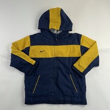 Vintage Nike Jacket Medium 6/7 Blue Yellow Youth Full Zip Hooded Activewear Used