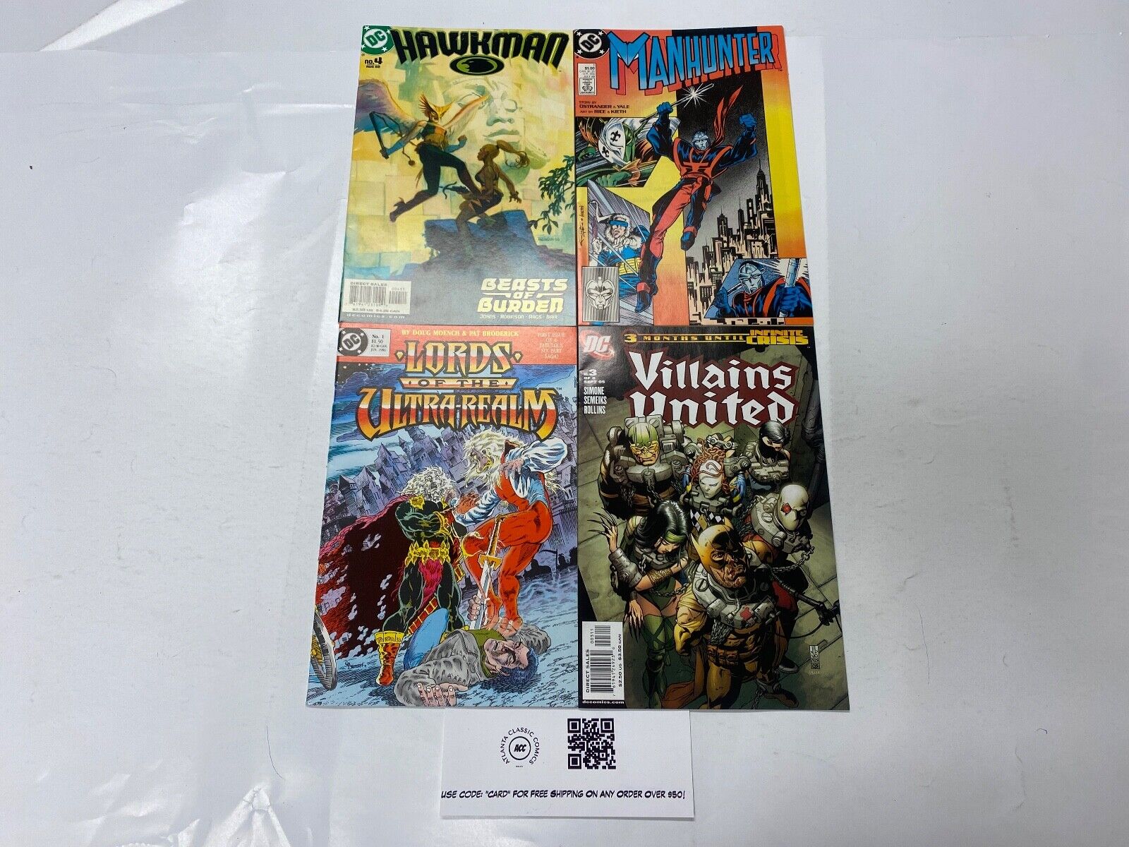 4 DC comic books Hawkman #4 Manhunter #1 Lords Ult #1 Villains United #3 66 KM18
