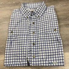 Drake Waterfowl Shirt Mens Small Blue Checkered Short Sleeve Vented Breathable