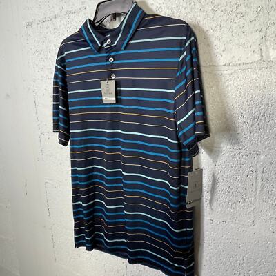 PGA TOUR Men's Fine Line Print Short Sleeve Golf Polo Shirt blue large 