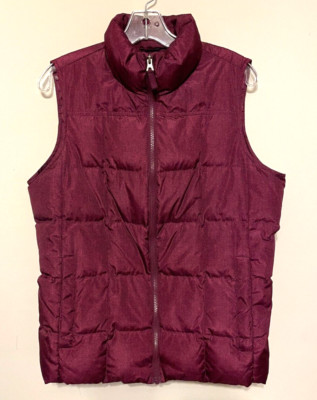 Lands' End Women's Quilted DOWN VEST Full Zip Size Medium 10-12 Maroon Full Zip