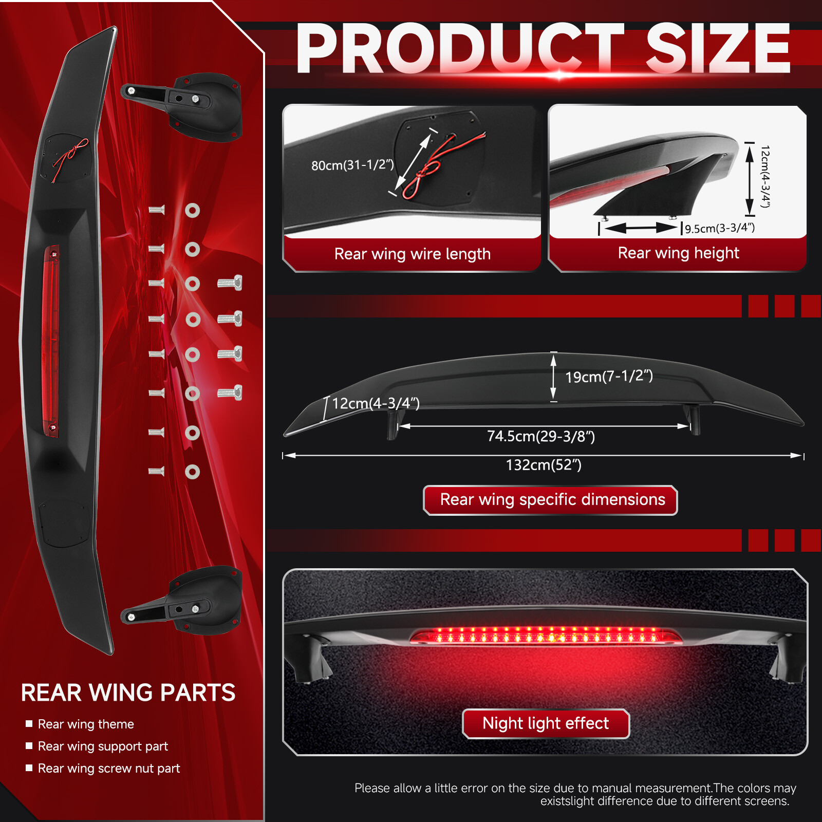 For Aston Martin V8 Vantage Matte Black 52" Rear Trunk Spoiler Wing w/ LED Light