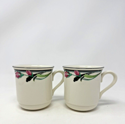Set 2 Lenox Chinastone MIDNIGHT BLOSSOMS Mugs Coffee Cocoa Floral