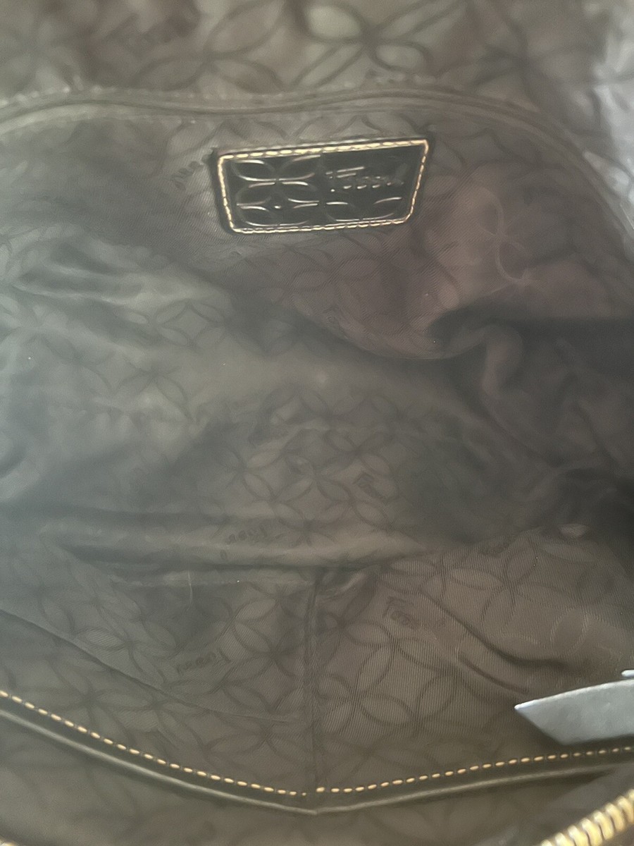 Fossil leather black shoulder bag white stitching | eBay