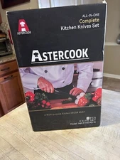 Astercook 15-Piece Kitchen Knife Set with Built-in Sharpener, High Carbon BLACK