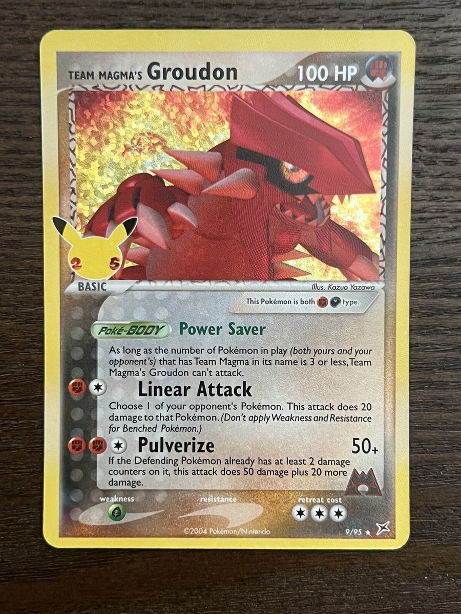 Pokemon Team Magma's Groudon 9/95 25th Anniversary Rare Near Mint
