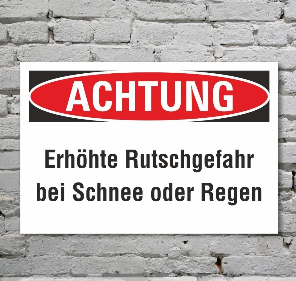 WERBEPUNKT. Schild Achtung Rutschgefahr Schnee Regen Glätte Hinweisschild 3 mm Alu-Verbund