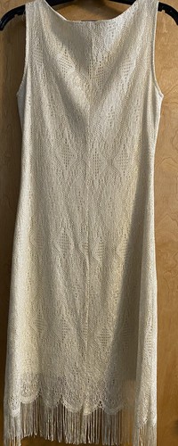 Hourglass Brand Flapper Style Dress Crochet Fringe Champagne Color NWOT Fitted - Picture 3 of 9