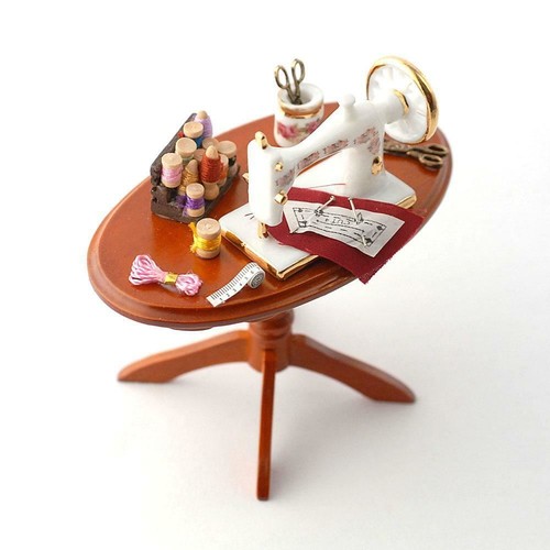 Poupées Maison Ovale Noyer Couture Table & Accessoires Reutter Meubles