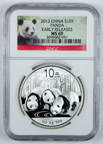 2013 10 Yuan Chinese Panda 1 Oz .999 Fine Silver Coin - NGC MS 69 - ER