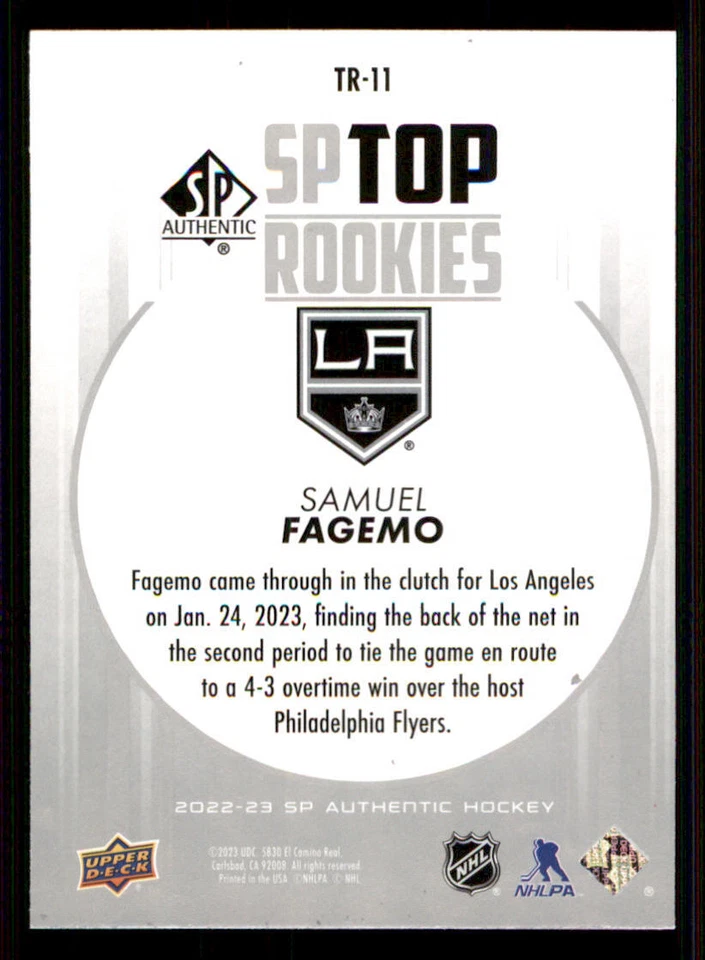 2022-23 SP Authentic Top Rookies #TR11 Samuel Fagemo - Image 2 of 2