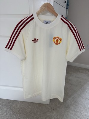 Manchester United Adidas Originals Classic Stripes T Shirt White Men’s  Medium UK