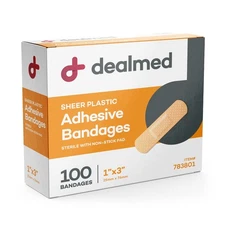Dealmed Sheer Plastic Flexible Adhesive Bandages – 100 Count (1 Pack) Band
