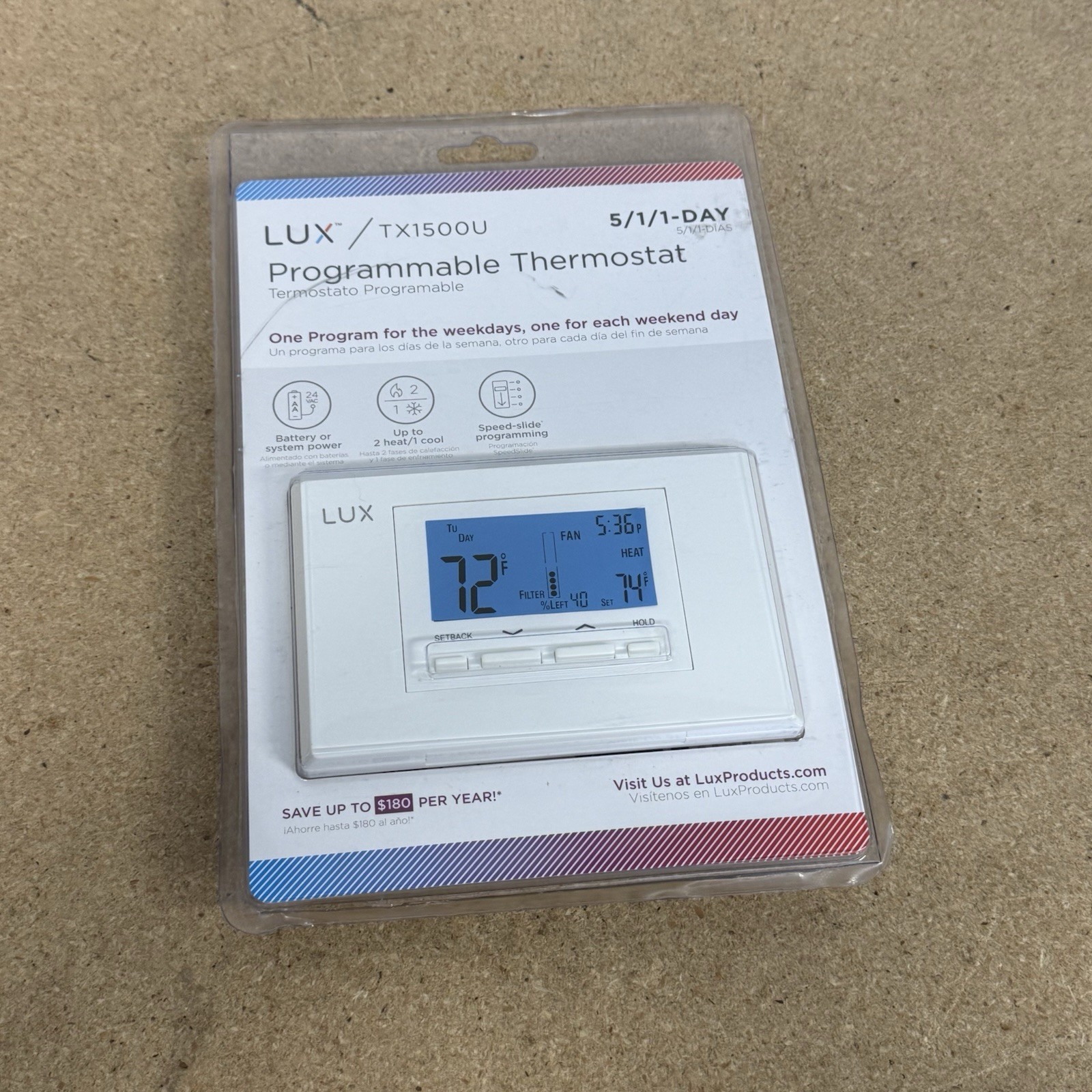 NEW Sealed LUX TX1500 Smart Temp 7 Day Programmable Thermost