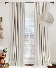 Oatmeal Linen Blackout Curtains 96" Long, Thermal Insulated, 2 Panels Set