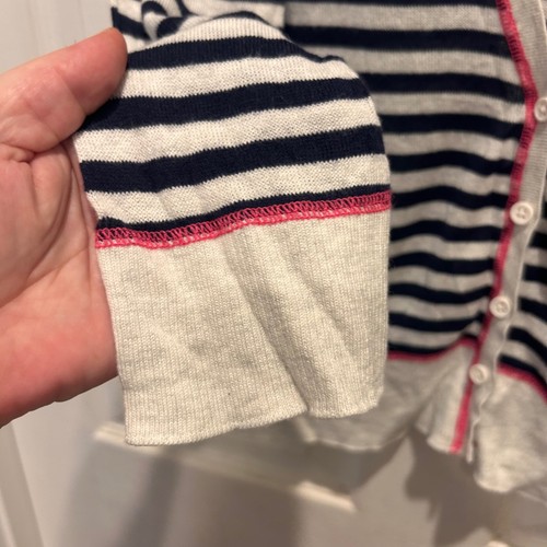 SO Cardigan Sweater Juniors L Navy Striped Button Down Long Sleeve Pink Trim y2k - Picture 3 of 5