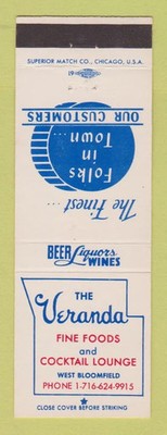 Matchbook Cover - The Veranda Restaurant West Bloomfield NY