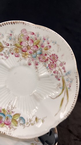 Antique Hand Painted Pretty Scallop Edge Floral 5.6”Bone China Saucers ...
