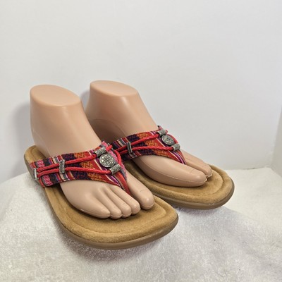 Minnetonka Womens Size 8 Raz Flip Flop  Slip-On Fabric Red Multicolor Sandals