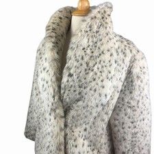Vintage Snow Leopard Womens Faux Fur Mid-Length Coat Mob Wife Size L/XL