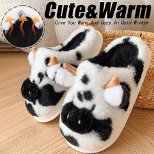 Warm Slippers Winter Indoor Plush Cotton Shoes Cute Cow Non-slip Home Shoes
