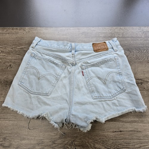 Levis Wedgie Shorts Button Fly High Rise Raw Hem Womens Size 30 Light Wash Blue - Picture 2 of 10