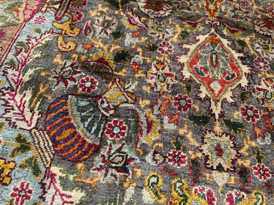 ALFOMBRA ORIENTAL ANTIGUA 4x6 hecha a mano tejida a mano vintage azul verde oro hecha a mano ft Foto 4 de 4