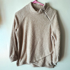 Beige Fleece 1/4 Zip Mock Neck Pullover Sweatshirt Womens Size S Long Sleeve