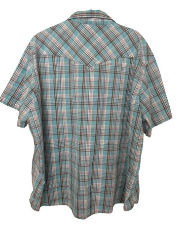 Wrangler Western Shirt Mens 3XL Pearl Snap Plaid Short Sleeve Blue Brown Rodeo - Picture 2 of 8