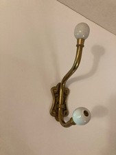 Vintage Double Wall Hook With Brass and Porcelain