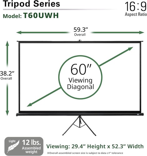 Tripod, 60-Inch 16:9 Portable Projector Screen with Stand– MaxWhite 2, 1.1 Ga... - Picture 6 of 9